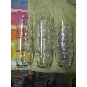 11PCS Vintage Anchor Hocking Coin Polka Dot Circleware Thumbprint Tumblers